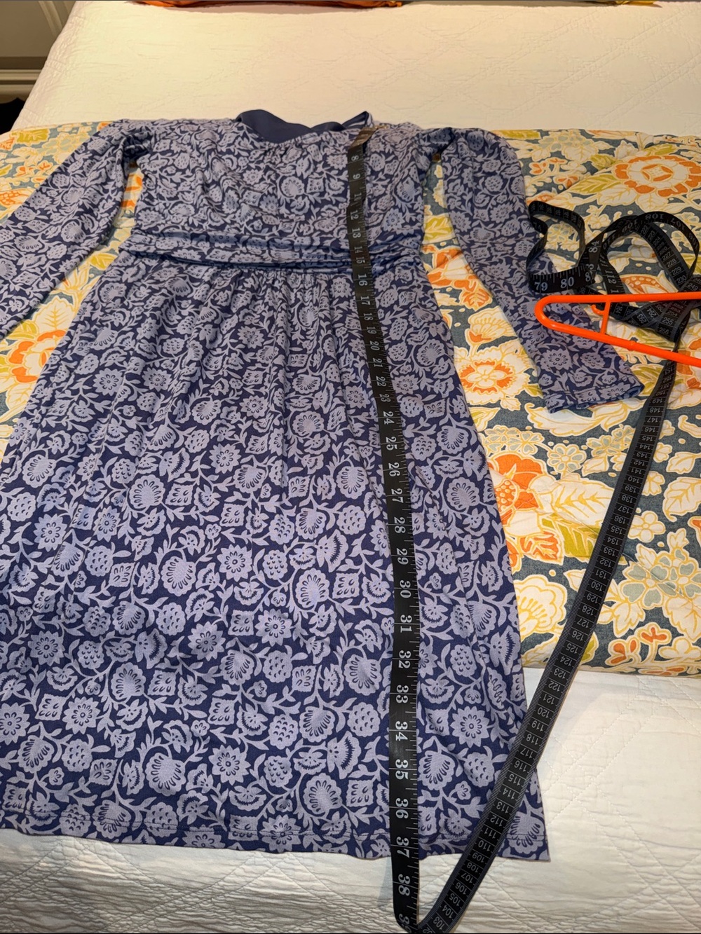 Boden Long-Sleeve Navy and Periwinkle Floral Jersey Dress - Picture 7 of 11